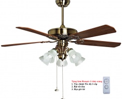 Quạt đèn chùm 5 cánh gỗ tự nhiên hiệu Mountain Air 52WE-1096 
